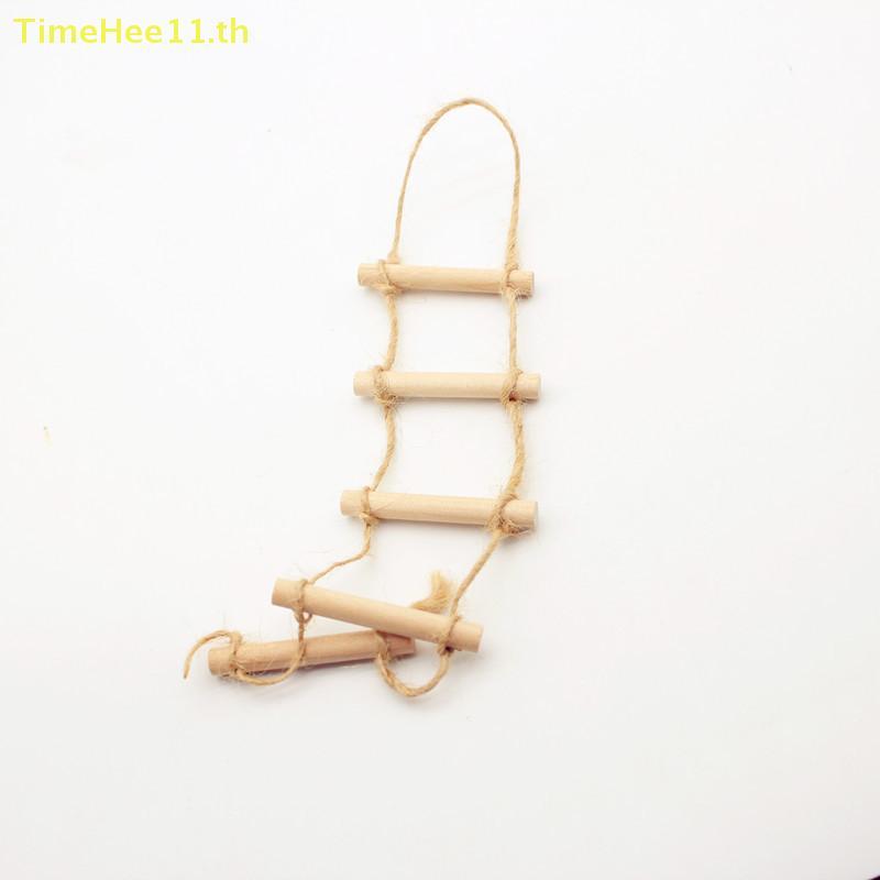 TimeHee 1 ชิ้น Dollhouse Mini ไม้เชือกป่านแขวนบันไดสัตว์เลี้ยงสวนฉากขนาดเล็กรุ่นของเล่นบ้านตุ๊กตาอุปกรณ์เสริม TH