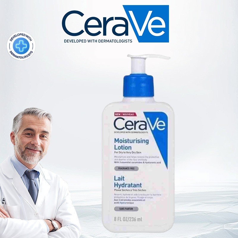 CeraVe Moisturising Lotion 236ml ครีมบำรุงผิวและฟื้นฟูผิวสูตรเข้มข้น มอบความชุ่มชื้นยาวนาน ใช้ได้กับทั้งผิวหน้าและผิวกาย
