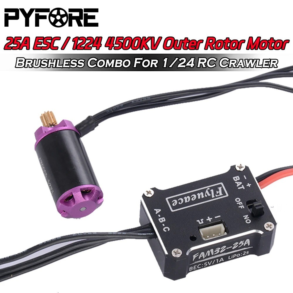 PYFORE 25A ESC 1224 4500KV ด้านนอกโรเตอร์มอเตอร์ Brushless Combo สําหรับ FMS FCX24 FCX24M SCX24 1/24