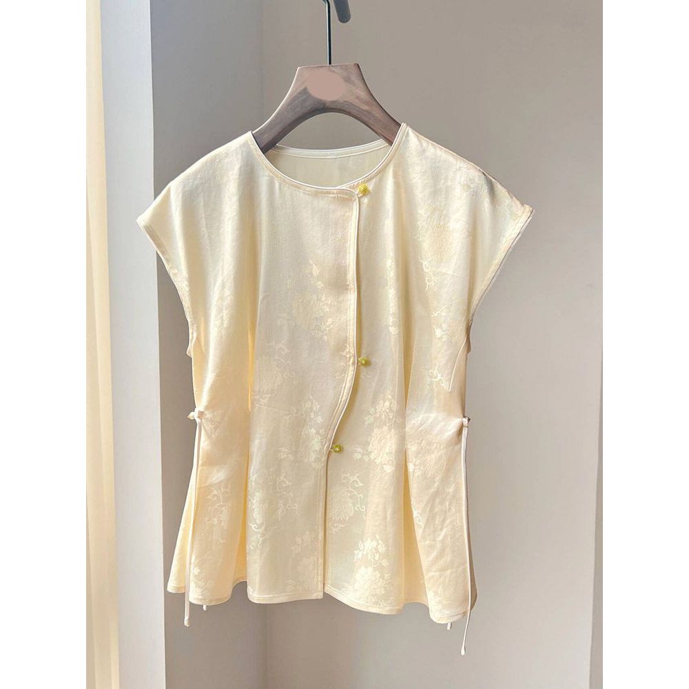 เสื้อยืดแขนกุดสไตล์จีนสำหรับผู้หญิง ใหม่ในปี 2024 ดีไซน์ chic และ classy สวมได้ทุกลุค