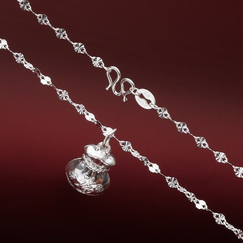 TB Spot Goods#Genuine Sterling Silver Necklace for Women999Pure Silver Snowflake Chain Lucky Money B