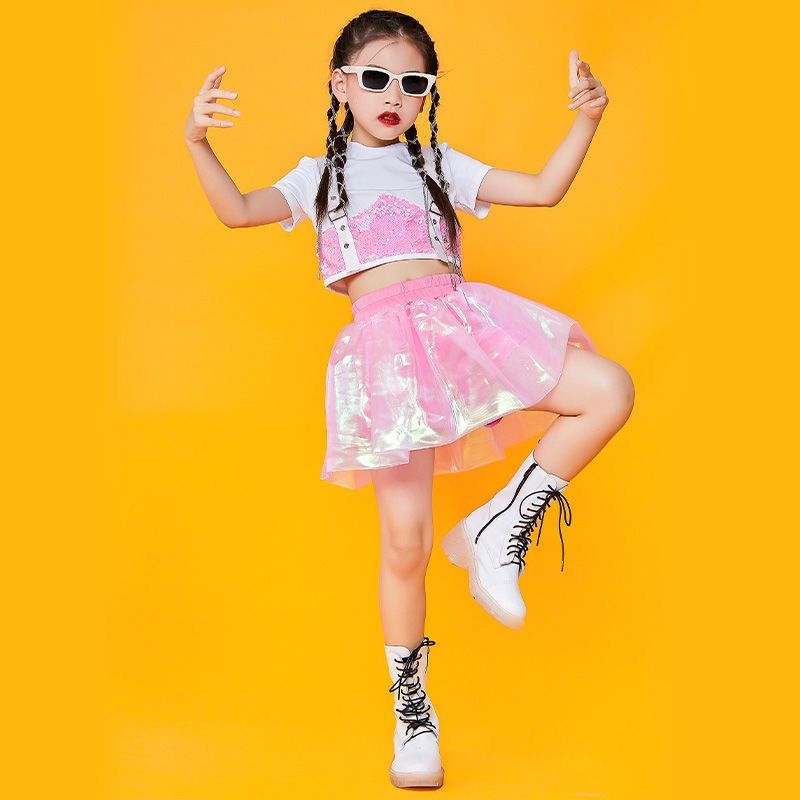 แจ๊สเต้นรําเครื่องแต่งกายเด็กเชียร์ลีดเดอร์เต้นรําชุดกระโปรงสาวแคทวอล์อินเทรนด์รุ่นประสิทธิภาพเครื่อ