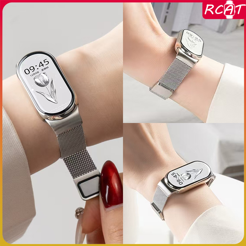 สายรัดโลหะ for Smartwatch Xiaomi Mi Band 10 9 8 NFC วงดนตรีห่วงสแตนเลสมิลานีส for Mi Smart Band 10 9
