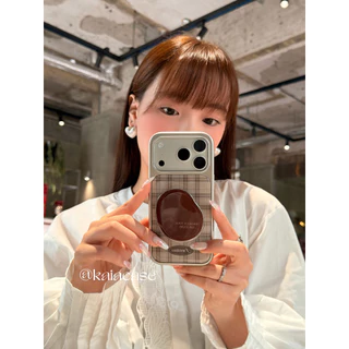 Huiwanju เรขาคณิตลายสก๊อตสีน้ําตาลสําหรับ iPhone17promax เคสโทรศัพท์มือถือ iphone16pro/13/14pro พร้อมขายึด 15pro เคสโทรศัพท์มือถืออีพ็อกซี่