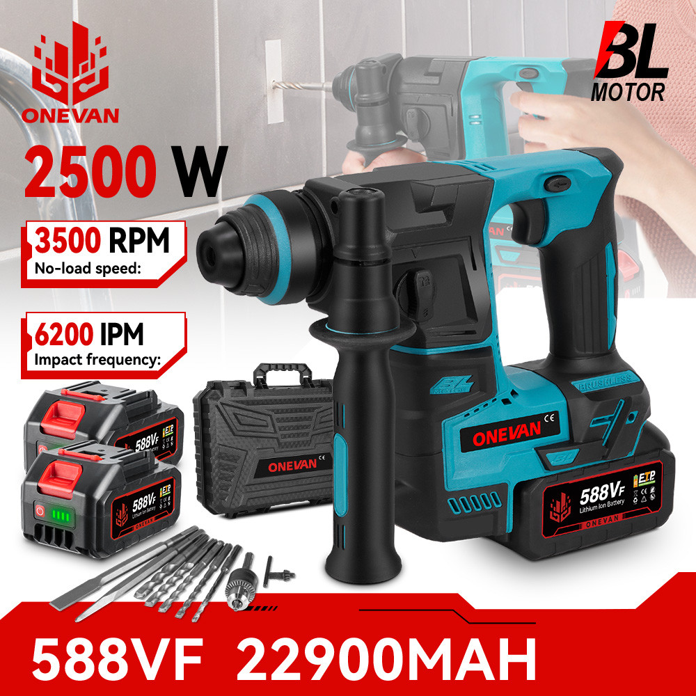 ONEVAN 2500W สว่านค้อนไฟฟ้าไร้แปรงถ่าน 24 มม.มัลติฟังก์ชั่โรตารีสว่านกระแทกไร้สายสําหรับ Makita 18V แบตเตอรี่ Pin