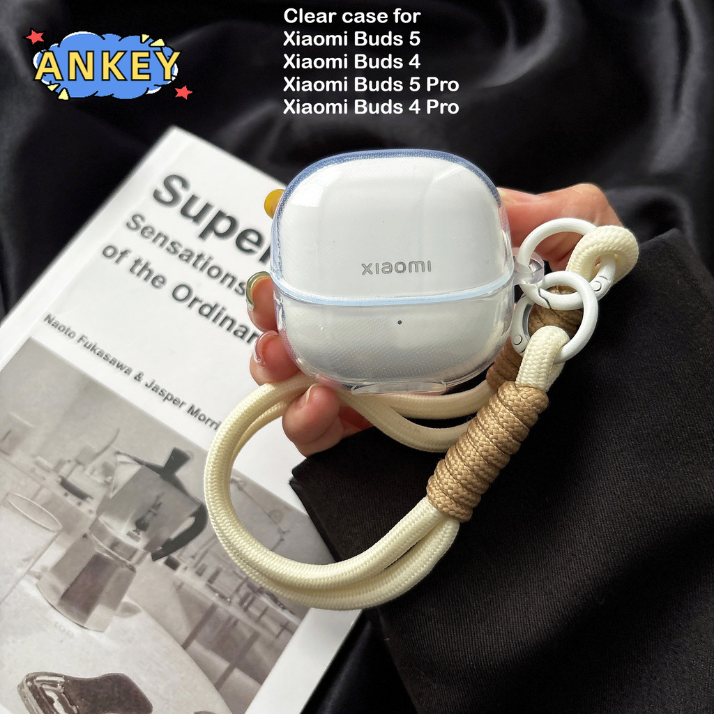for Xiaomi Buds 5 / Buds 5 Pro Case Protective Transparent Clear TPU Covers Xiaomi Buds 4 / Buds 4 Pro Bluetooth Earphone Shell Headphone Portable with nylon lanyard