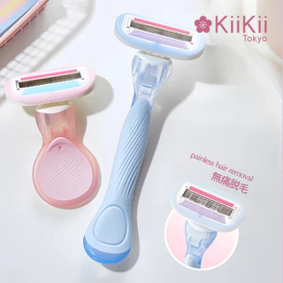 KiiKii ที่โกนขนผู้หญิง มีดโกนขนสแตนเลส 5 ชั้น จับถนัดมือ เปลี่ยนใบมีดได้ กำจัดขนเรียบเนียน