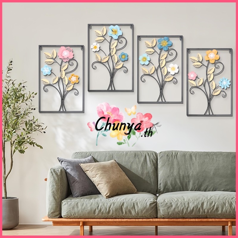 【COD】ของตกแต่งผนังโลหะสไตล์นอร์ดิก ขนาด 40x60 ซม. งานศิลปะลายดอกไม้ สำหรับตกแต่งวันคริสต์มาส