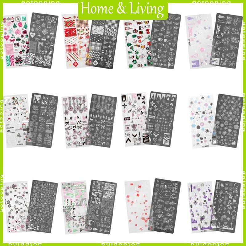 AOTOO Christmas Series Nails Template Snowflake Nails Stencil Stencil Stamp สําหรับเล็บ Salon