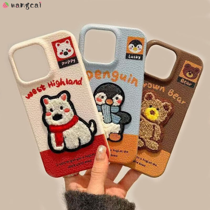 สําหรับVivo V40 V30 V29 Lite V27 V23 V20 V27 V15 Pro V27e V17 Neoเคสโทรศัพท์3Dตุ๊กตาเย็บปักถักร้อยWestieสุนัขลูกสุนัขหมีเพนกวินฤดูหนาวน่ารักการ์ตูนนุ่มปลอกกรณีฝาครอบ