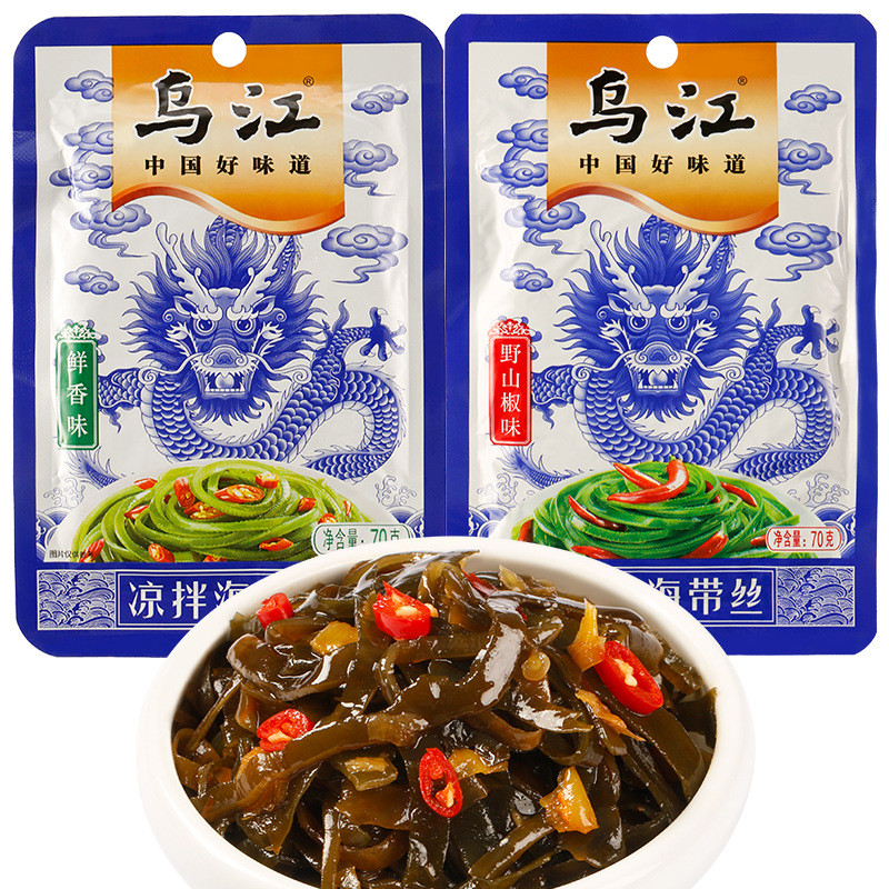 Wujiang Shredded Kelp 70g อาหารรสพริกไทยภูเขารสสดดองถุงมัสตาร์ดเผ็ดเล็กน้อย พร้อมสต็อก 25.11.12