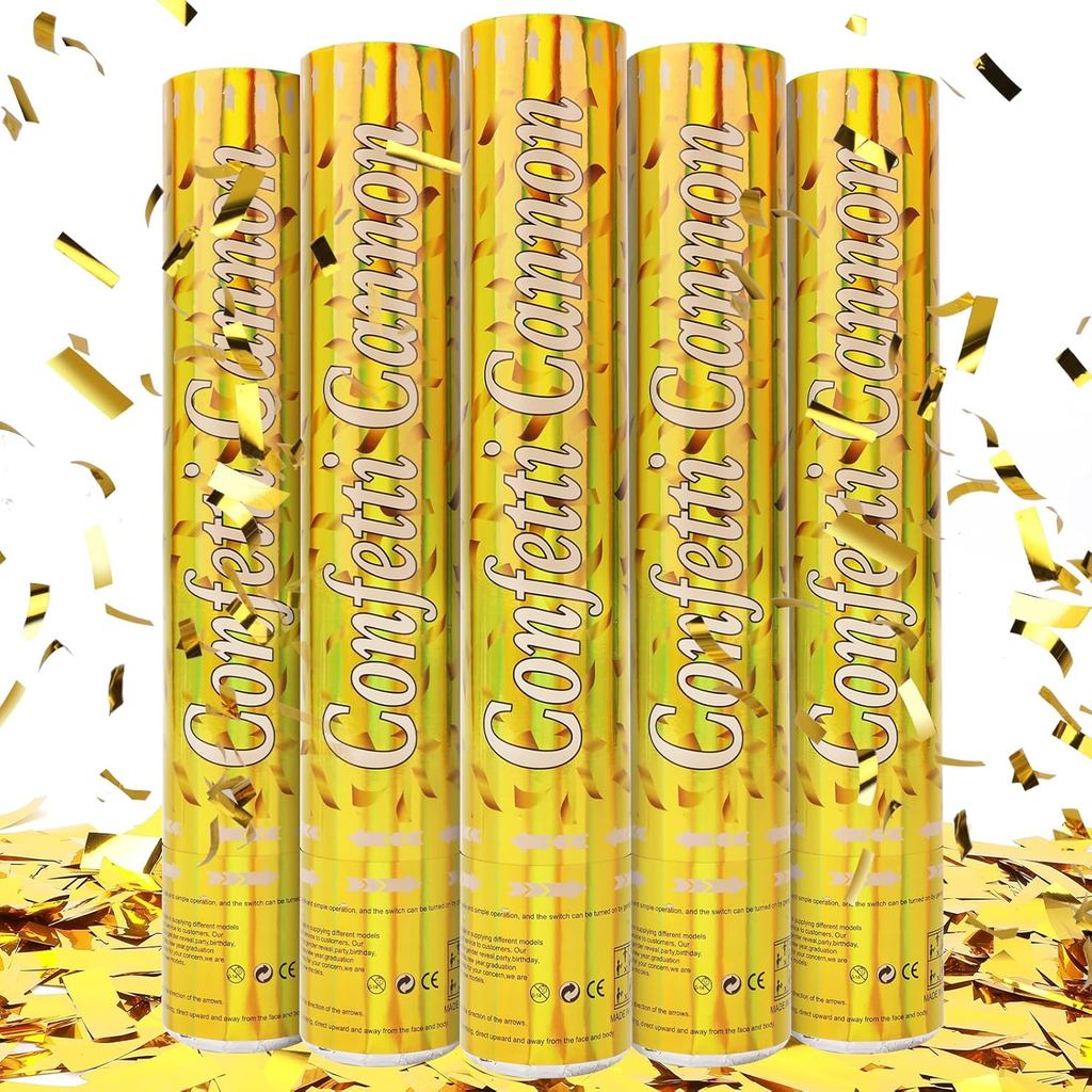 Tamodan 5 แพ็ค Confetti Poppers, 12 นิ้ว Confetti Cannon, Gold Party Poppers Confetti Shooters สําหร