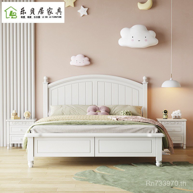 Mi Kid Bed Times Bed เตียงไม้เนื้อแข็งสีชมพูเยาวชน 1.2 เตียงเด็ก Mi 1.5 ชายหญิงเตียงเดี่ยว American 