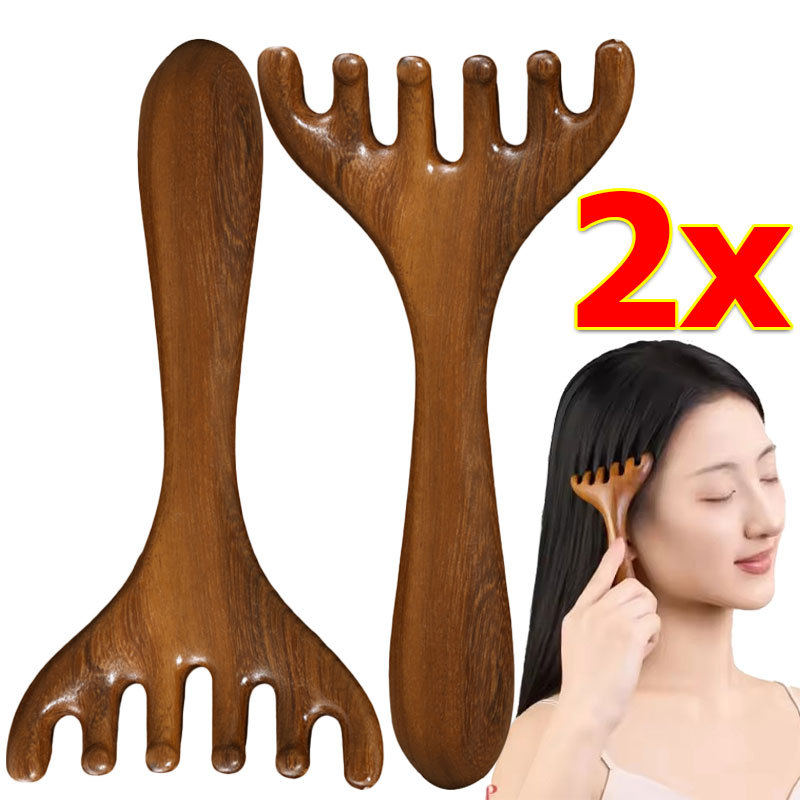 เครื่องนวดเขากวางหกกรงเล็บ / หวีนวดหนังศีรษะไม้ธรรมชาติ / เครื่องมือนวดขูดกัวซาบริเวณดวงตาและศีรษะ