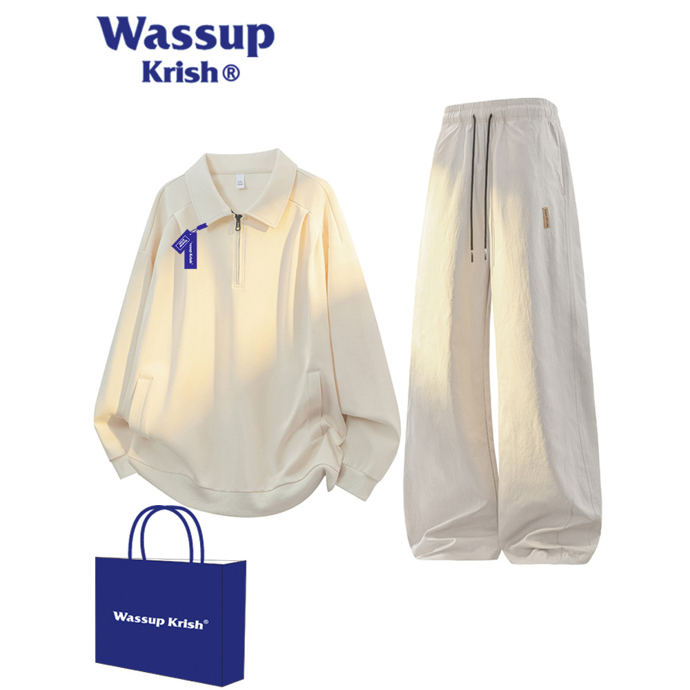 ชุดคริSSH ลายครึบทองสำหรับผู้ชาย แบบห่อคอครึ่งซิปรวมเสื้อกันหนาวและกางเกง พร้อมใส่ในฤดูใบไม้ร่วง