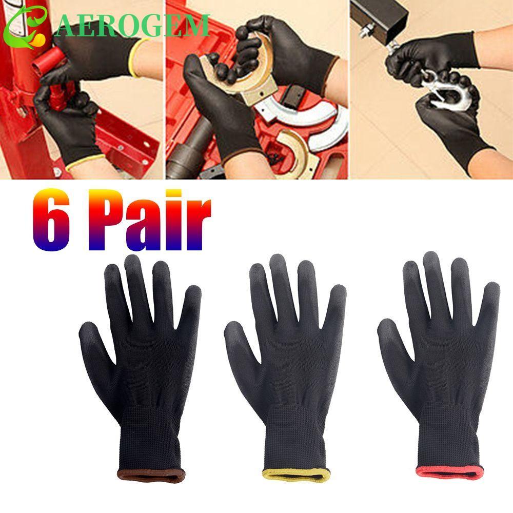 AEROGEM Garden Supplies Builders Workplace Nylon 6 คู่ PU Grip Work Glove