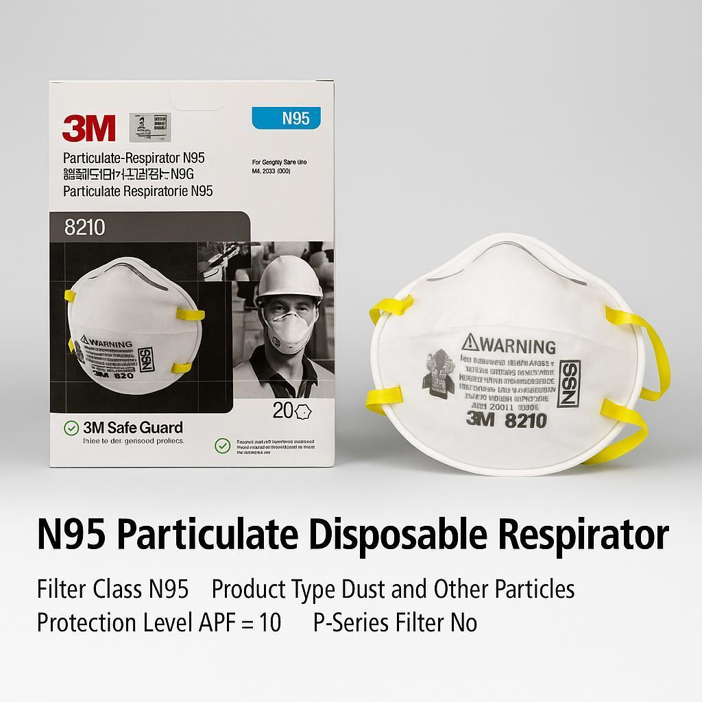 20 ชิ้น 3M 8210 N95 หน้ากากกันฝุ่น SIRIM & NIOSH ได้รับการรับรองหน้ากากป้องกันใบหน้าสําหรับการก่อสร้