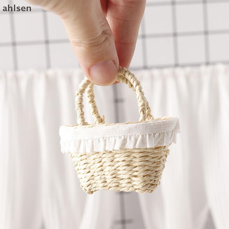 Ahlsen 1/12 ตุ๊กตาจําลองมินิตะกร้าทอตุ๊กตาเฟอร์นิเจอร์ตกแต่งบ้านตุ๊กตาไมโครฉากแกล้งเล่นของเล่น PH