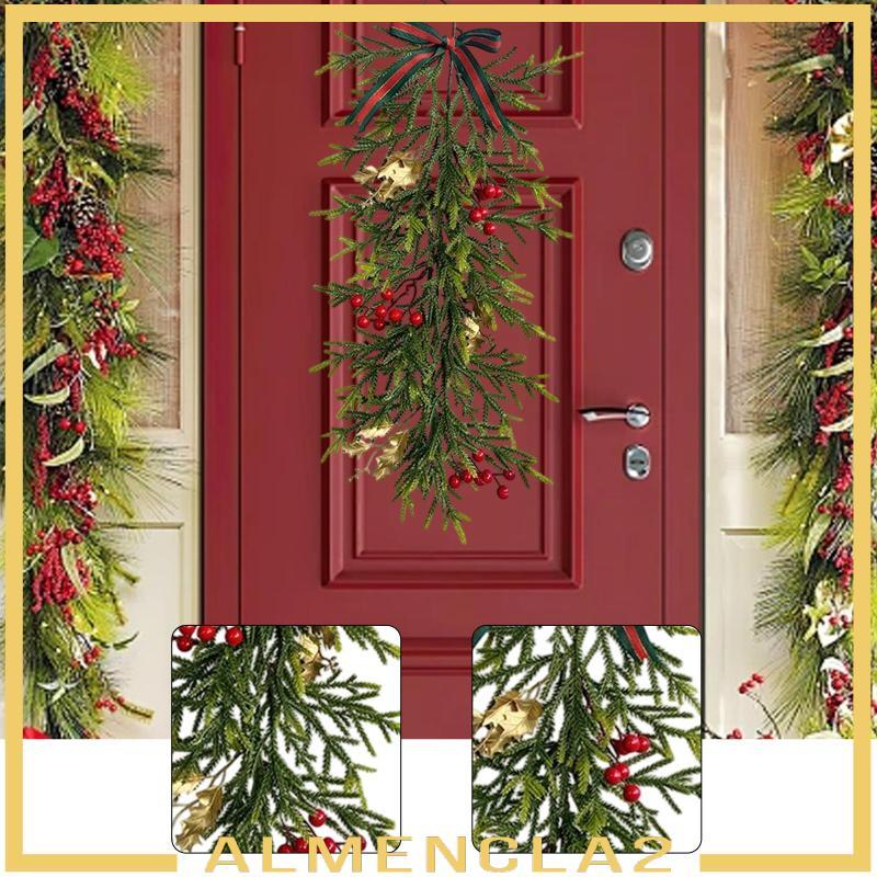 [Almencla2] ประดิษฐ์คริสต์มาส Swag Bows และ Gold Leaves แขวน Garland Greenery Pine พวงหรีดประตู Swag