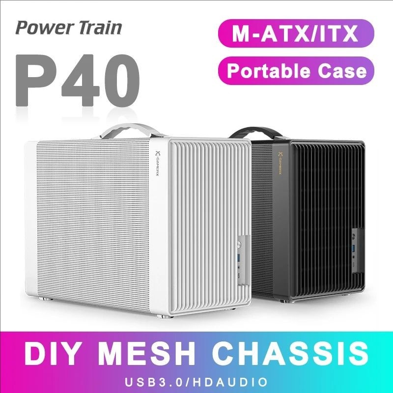 Power Train P40 Mesh MATX Desktop Case ITX Small Computer Handheld DIY Mini ITX Computer Chassis Sup