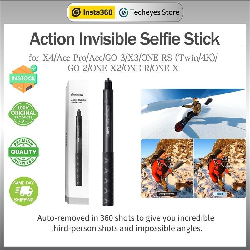 Insta360 Action Invisible Selfie Stick for lnsta360 X5/GO Ultra/X4/Ace Pro/Ace/GO 3/X3/ONE RS Twin/4