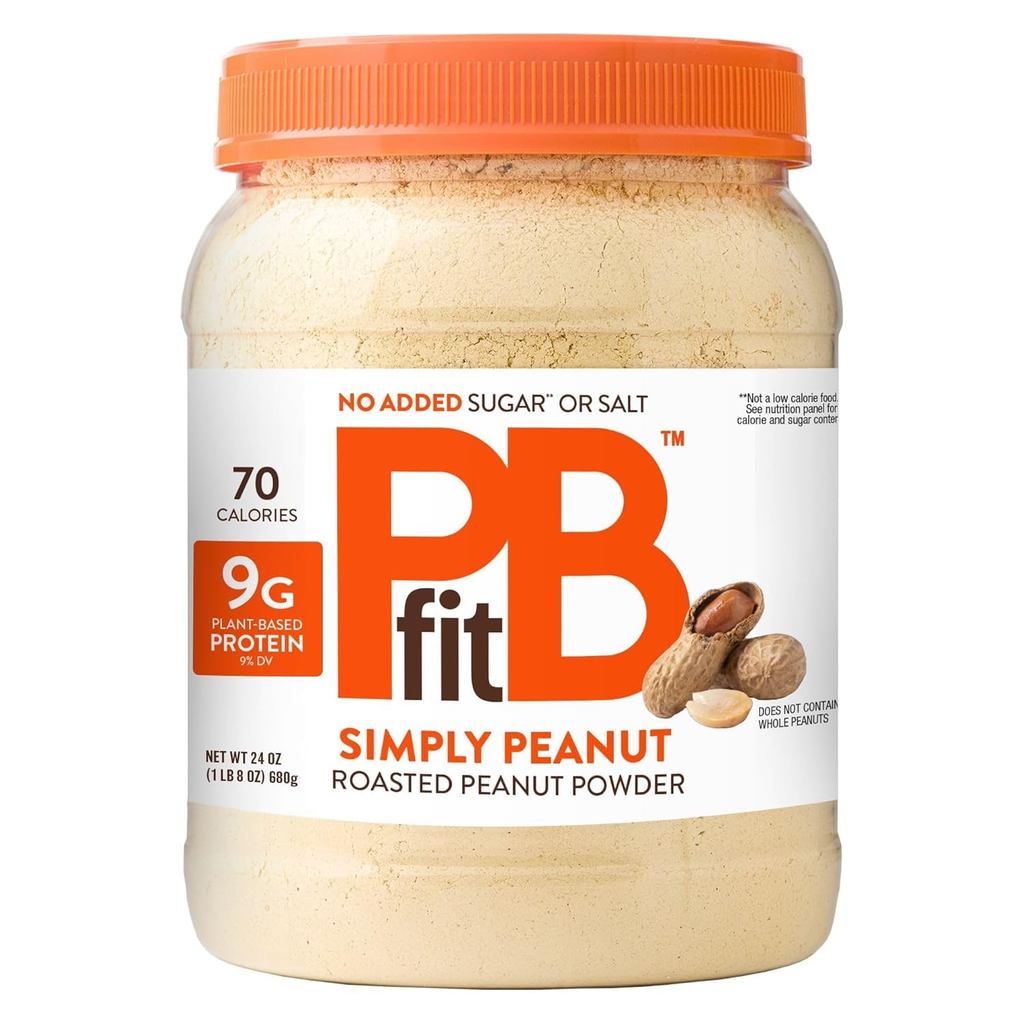 PBfit 24 ออนซ์ Simply Peanut ผงถั่วลิสงผง, ไม่เติมน้ําตาลหรือเกลือ, ไม่ใช่จีเอ็มโอ, ผงโปรตีนปลอดกลูเ