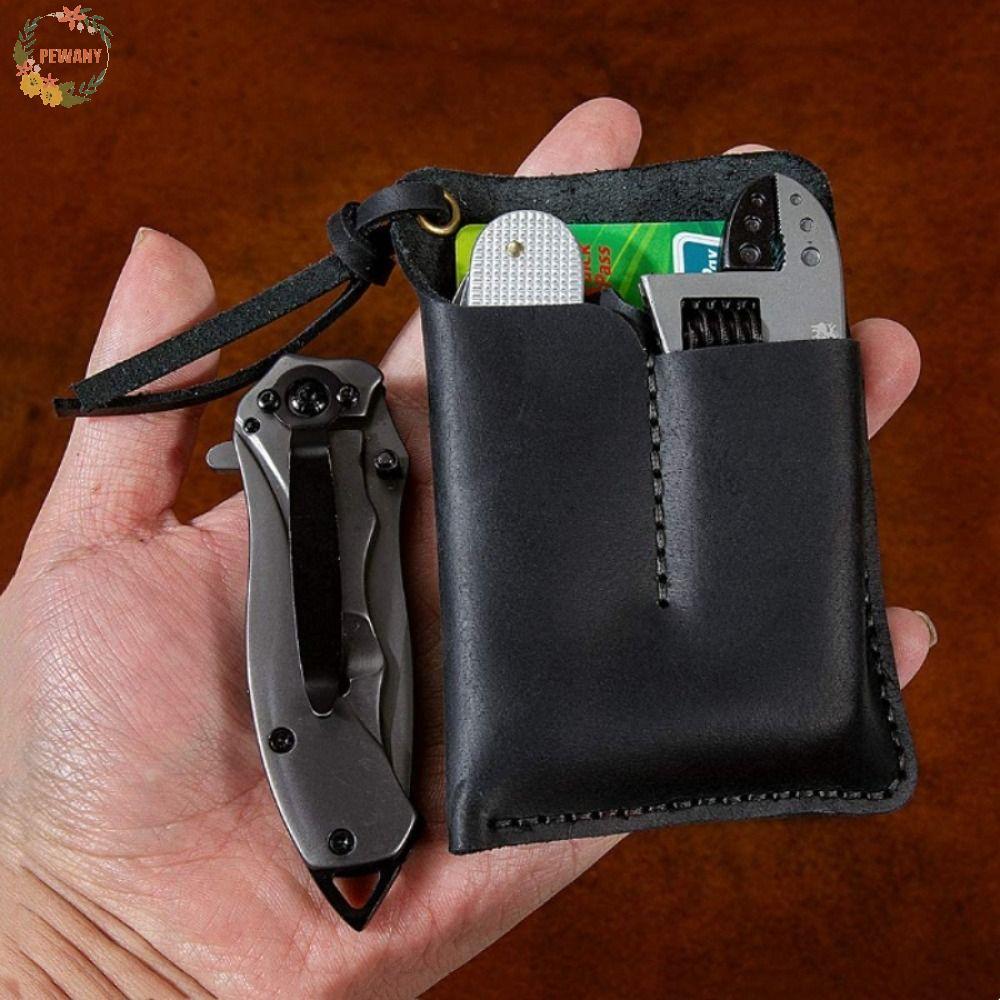 PEWANY กระเป๋าเครื่องมือกลางแจ้ง,หนังแท้สีดํา/สีน้ําตาลหนัง EDC Organizer,เครื่องมือขนาดเล็กมัลติฟัง