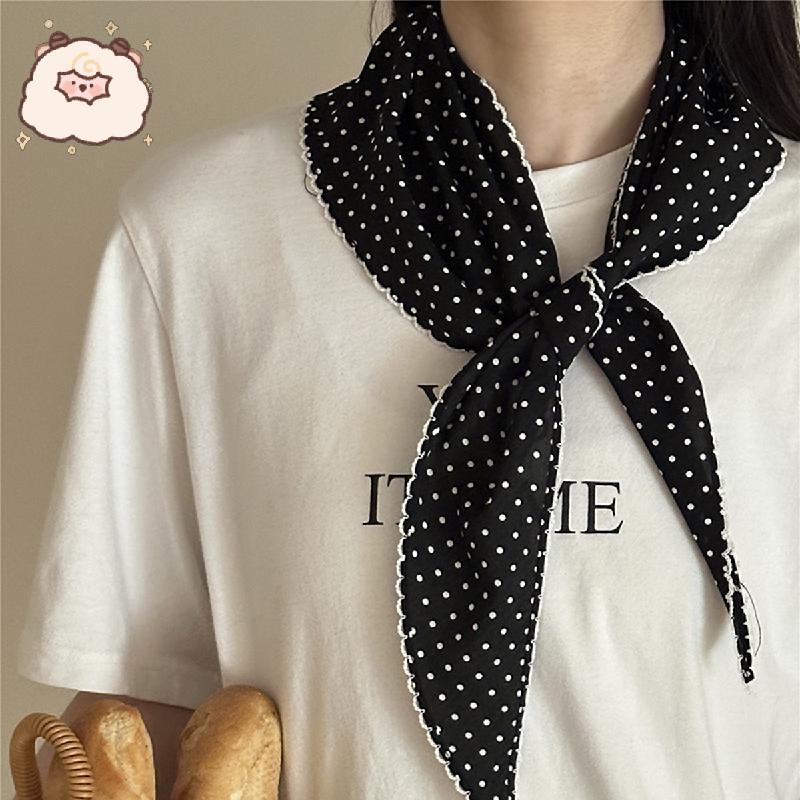 Polkadot style ผ้าโพกผมลายจุดผ้าผูก ขนาด 70x70 cm. ผ้าพันคอลายจุด