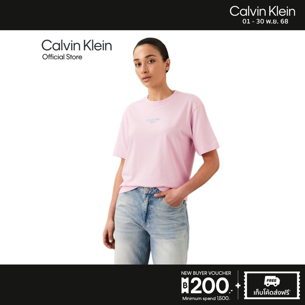 CALVIN KLEIN เสื้อยืดคอกลมแขนสั้นผู้หญิง ทรง BOXY รุ่น 47C858G W0S-สี Blush Pink