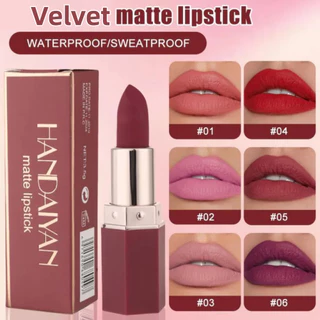 【ซื้อ 1 แถม 1】Handaiyan 6 สี ลิปสติกเนื้อแมทกำมะหยี่ มีให้เลือก 6 สี กันน้ำ ทนทาน นู้ด เซ็กซี่ ไม่ติดถ้วย