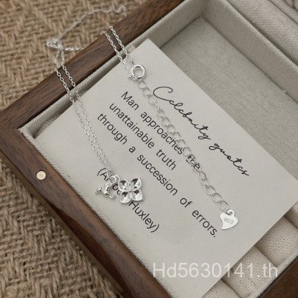 สร้อยคอเงินสเตอร์ลิง 925 รูปหัวใจและโฟร์เลฟคlover สำหรับผู้หญิง สไตล์คลาสสิกและแฟชั่น VDI9