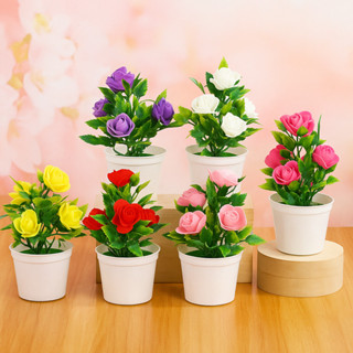 แจกความสดใสทุกมุมห้อง!🌹 กระถางกุหลาบปลอม สีสวยเหมือนจริง ตกแ…