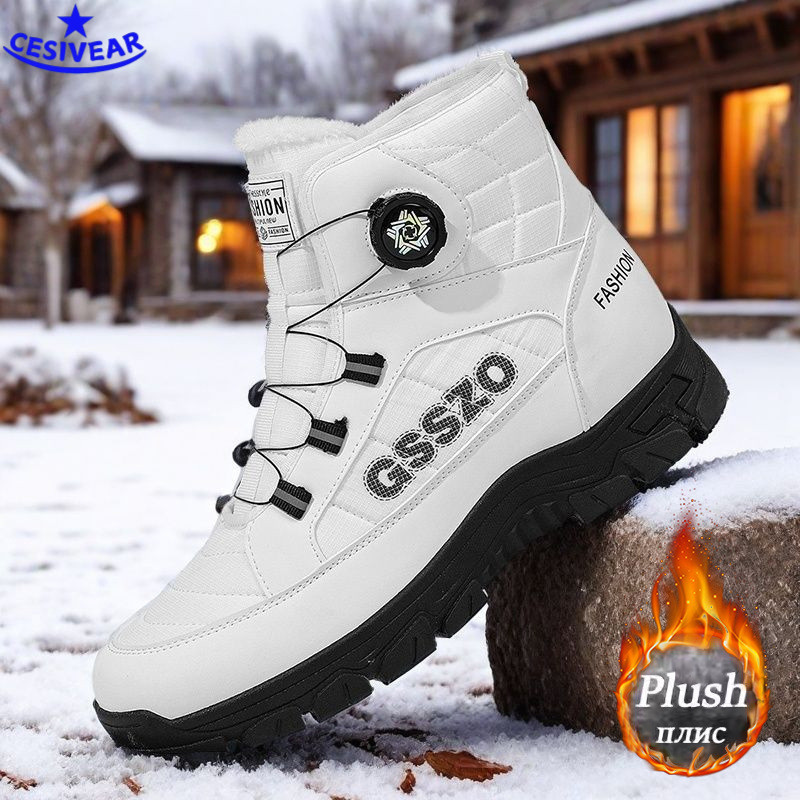 [CESIVEAR] ฤดูหนาวรูปแบบใหม่ซับขนแกะหนาอบอุ่นหนาSoled Anti-Slip Wear-Resistant Snow Boots ผู้ชายกันน้ําเย็น