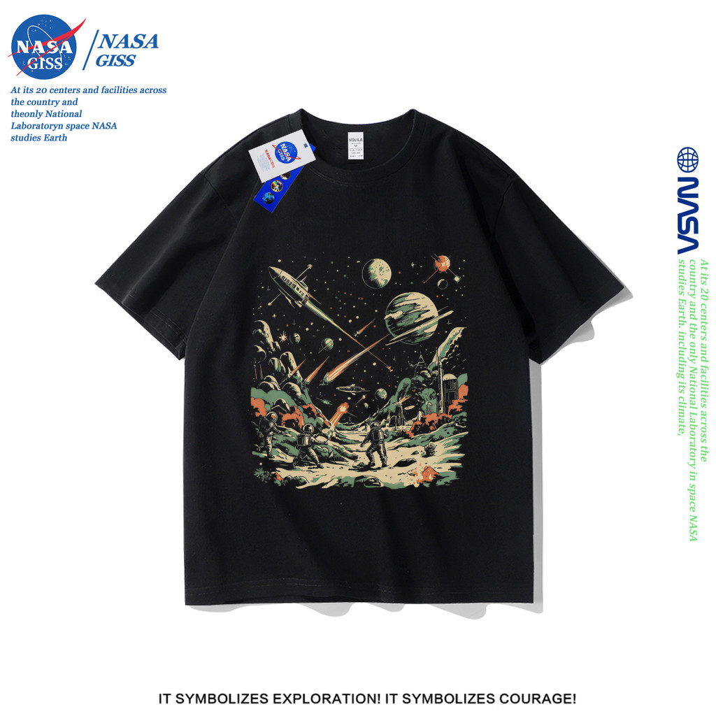 NASA เสื้อยืดชายหญิงแขนสั้น สตรีทฮิปฮอป summer สตาร์ วอร์ส พิมพ์ลาย คอตตอน คอกลม หลวมและระบายอากาศ