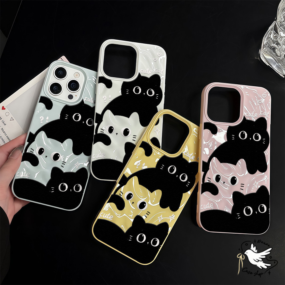 COD-ในไทย💥แมวสามตัวซ้อนกันFor iPhone 16 15 14 13 12 11 Pro Max X XS XR XS 7 8 15 16 Plus เคส แฟชั่น Candy Wave เคสนิ่ม