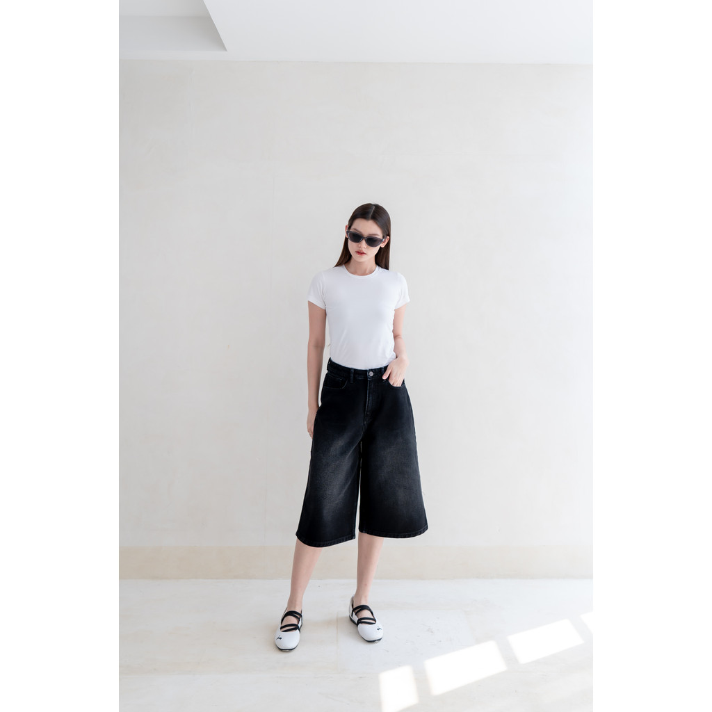 MISS 80 Trixie Denim Jorts กางเกงผู้หญิงสีดํา Jorts