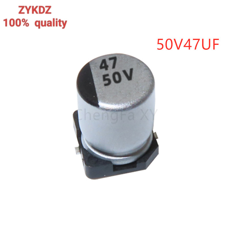 20PCS 50V47UF SMD ตัวเก็บประจุอลูมิเนียมอิเล็กโทรลีติค 47UF50V ขนาด:6.3*7.7 มม.