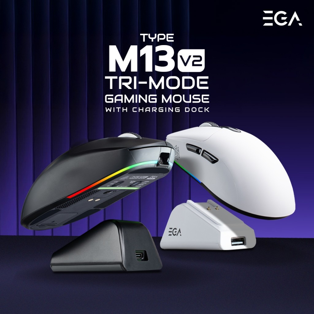 EGA TYPE M13 V2 Gaming Mouse รุ่นใหม่! แท่นชาร์จไร้สาย 3 โหมด เบา 75g DPI 12000 (SW) แบตอึด 65 ชั่วโมง Huano คลิก 20M ราคา ถูกที่สุด ดีลบีเคเค แกลเลอรีภาพที่ 2