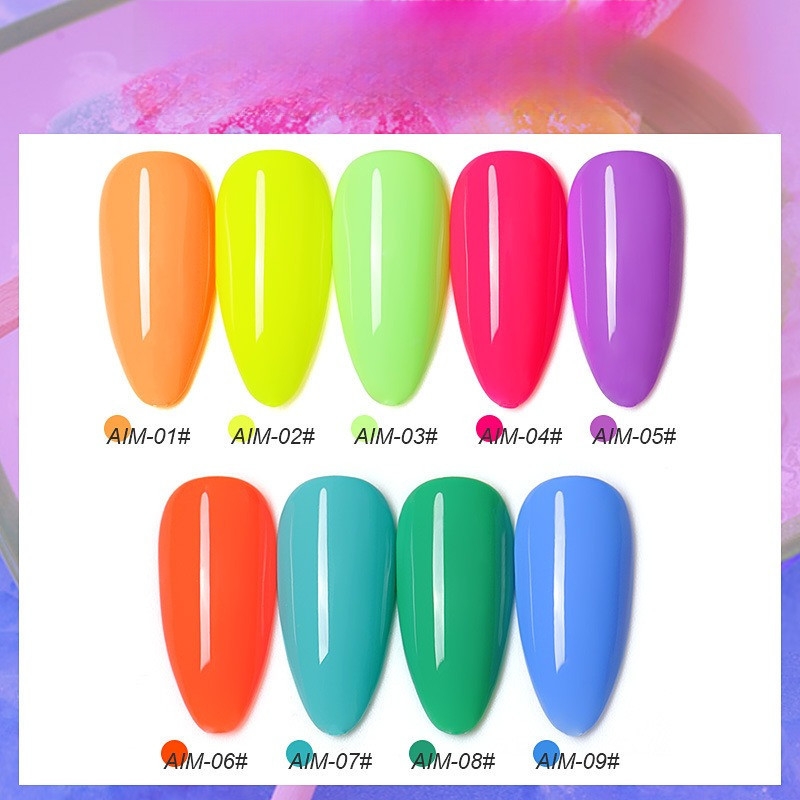 ASฝาแหลม สีเจลทาเล็บ ยาทาเล็บเจล สีแจ่ม สีนีออน Rainbow Gel Collection 9 สีสดใส (AIM) -NT nail