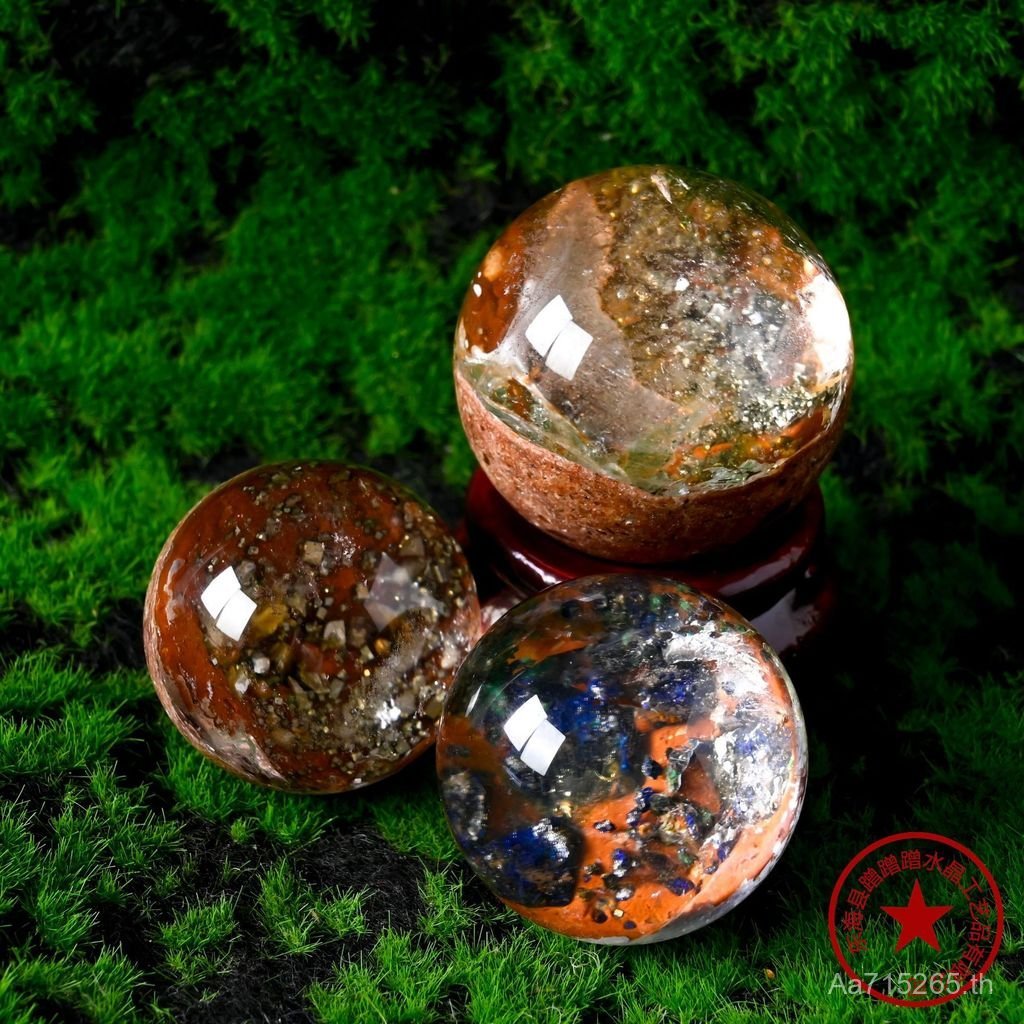 แร่คริสตัล Ghost รอบลูกปัด Pyrite Feng Shui Ball หินหยาบธรรมชาติคริสตัลบอลเครื่องประดับ Seven Star A