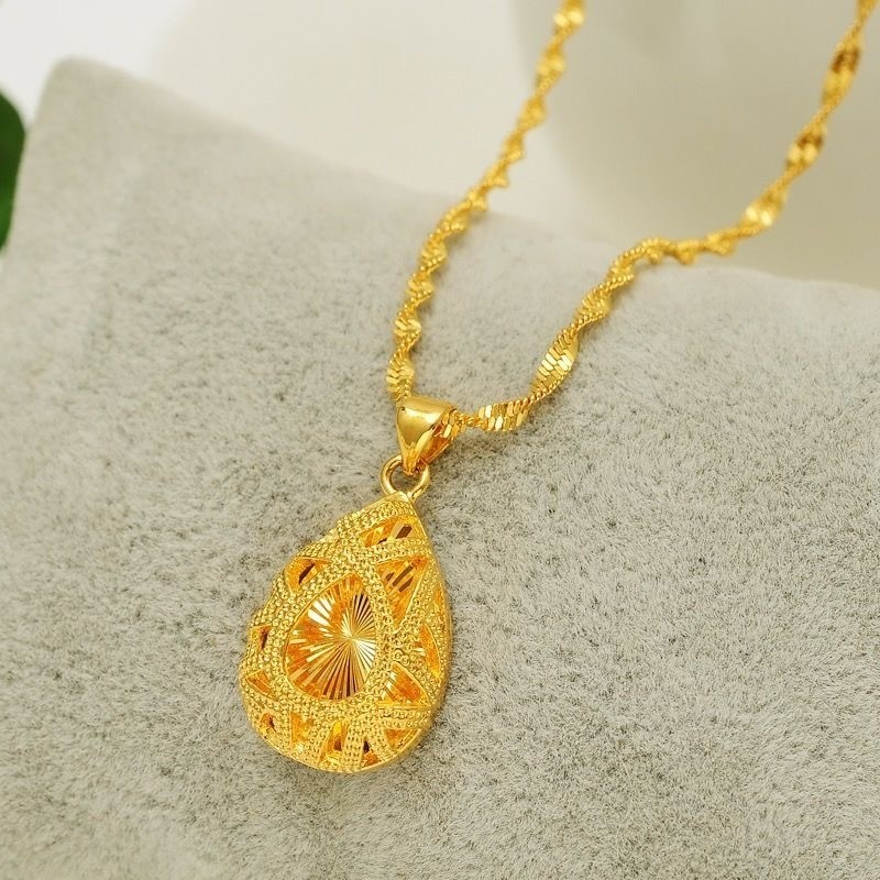 สร้อยคอทองพร้อมจี้สร้อยคอระย้าชุบ ยาว 18 นิ้ว24K GOLD NECKLACE พ้นทราย เกลี้ยง มงคล เคลือบทอง ขัดเงา ชิคๆ ไมครอน อสไตล์เ