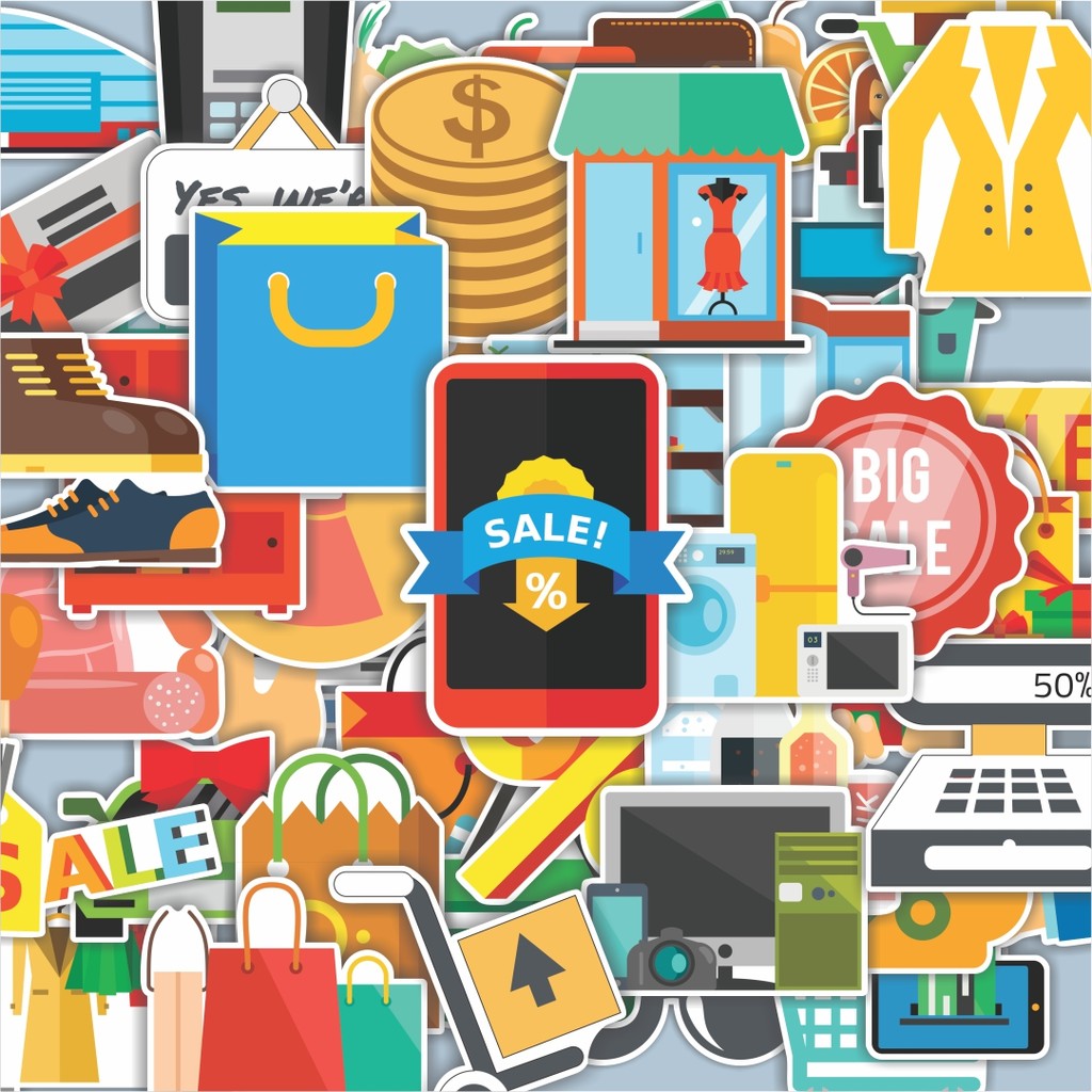 100PCS สติกเกอร์น่ารัก SHOPPING MALL ICON SET สติ๊กเกอร์ความงามสติกเกอร์กันน้ําสติ๊กเกอร์กาวสติ๊กเกอ