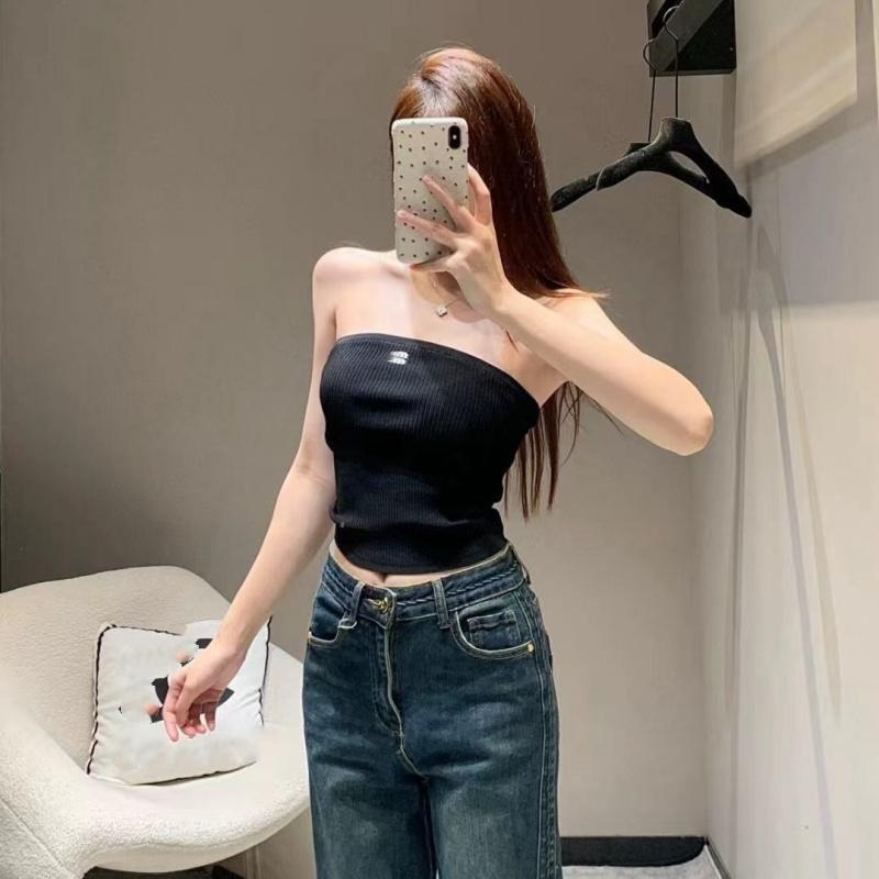6SRX M1u*mm Letter Embroidery Slim Fit Hot Girl Style Slimming Versatile Tube Top