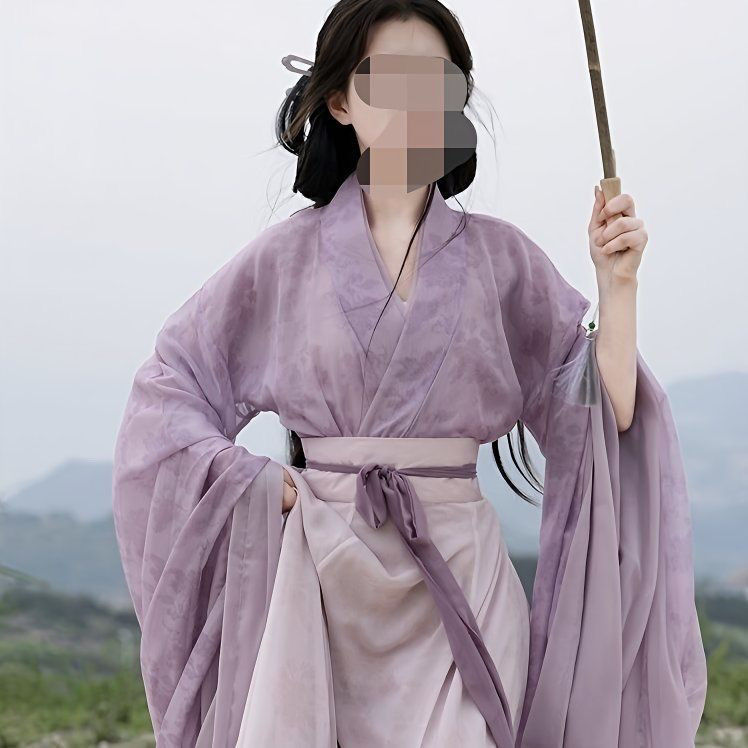 เว่ย จิน ผู้ใหญ่ ฮันฟู นักเรียนพิมพ์ข้ามปกแขนกว้างสไตล์จีนแปดหักเครื่องแต่งกายโบราณ