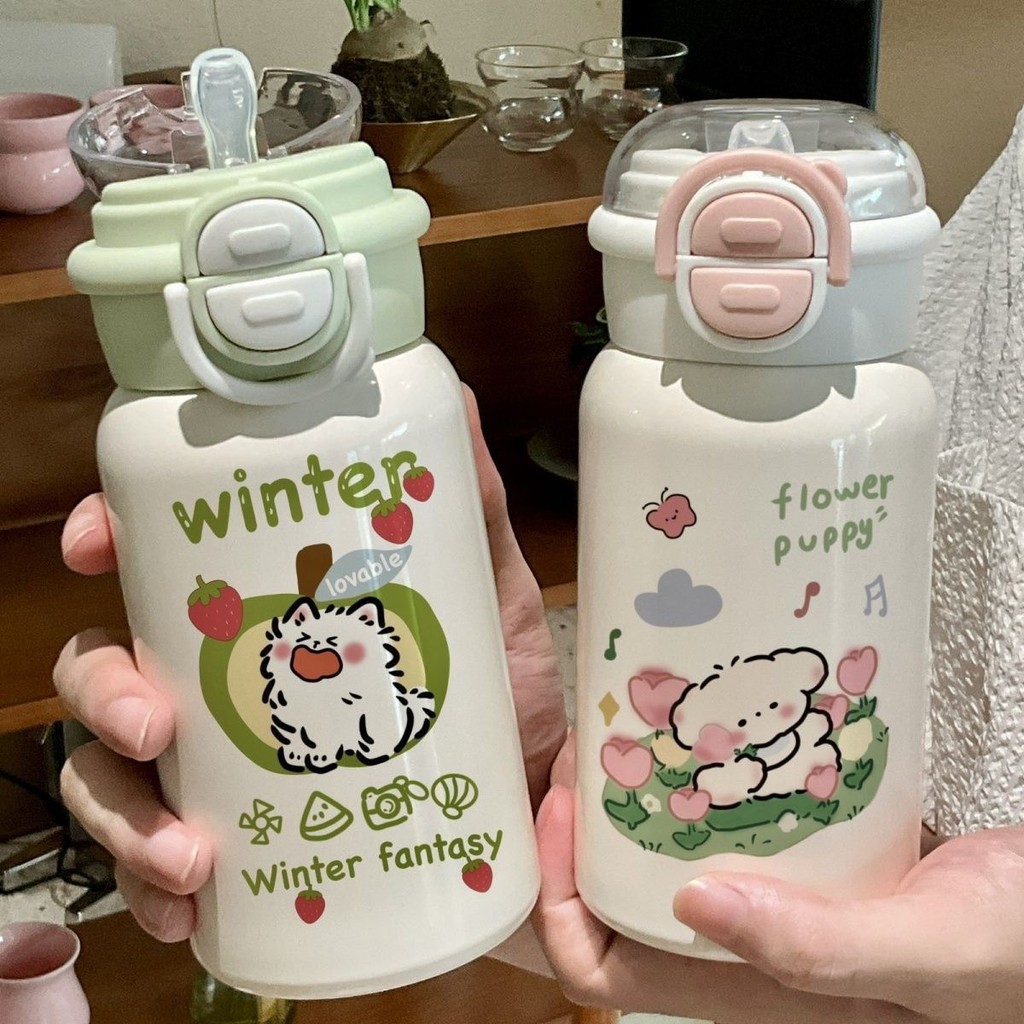 AT5R Thermos ถ้วยสูง ins สไตล์ใหม่ลักษณะมูลค่า 316 สแตนเลสขนาดใหญ่ความจุนักเรียนน่ารักเด็ก High-End 