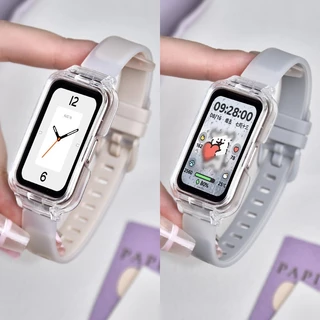 สายซิลิโคนสําหรับ Huawei Band 11/11pro/10/9/8/7/6/6pro แฟชั่นสําหรับ Honor band 10 9 7 6 โปร่งแสง Two-tone สร้อยข้อมือสายรัดข้อมือ