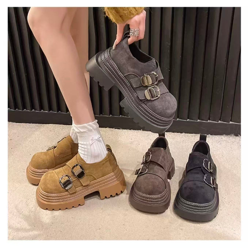 One for all พร้อมส่งจากไทย TX748 รองเท้าหนังแพลตฟอร์มย้อนยุค สไตล์วินเทจ หนา7CM กันลื่น ใส่สบาย สำหร