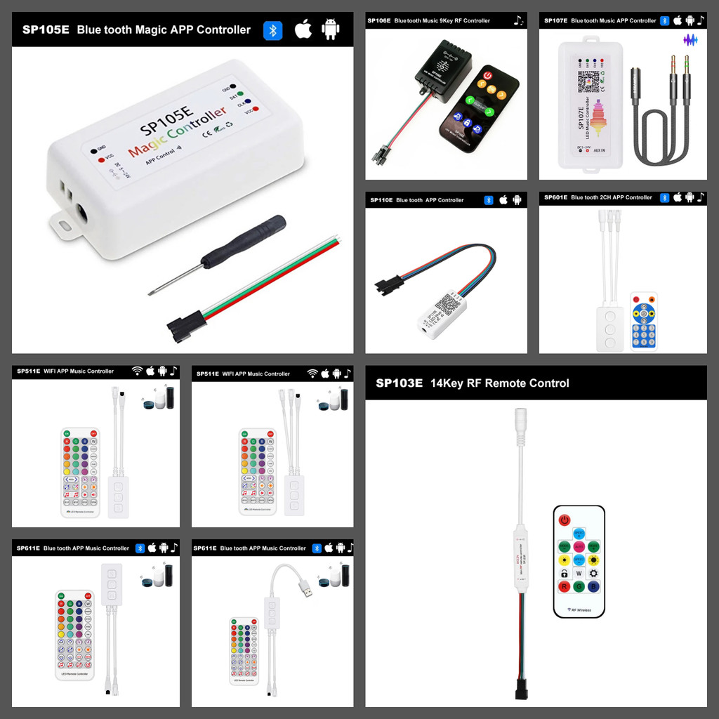 WS2811 WS2812 Controller SP611E SP107E บลูทูธ/WIFI เพลงพิกเซลโทรศัพท์ APP Controller สําหรับ WS2812B