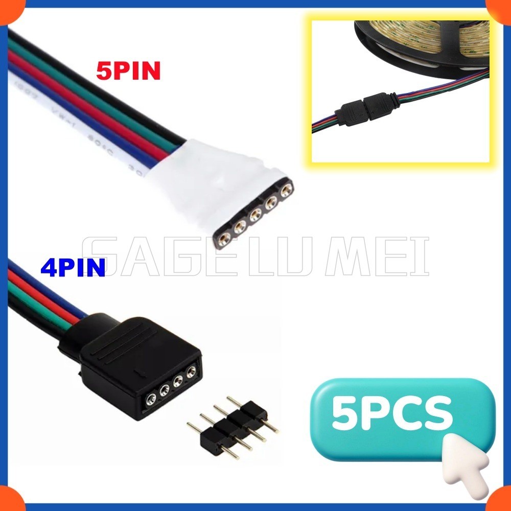 4pin 5pin LED RGB RGBW Strip Light Connector ชายหญิงปลั๊กซ็อกเก็ตเชื่อมต่อสายสําหรับ 5050 RGB RGBW L