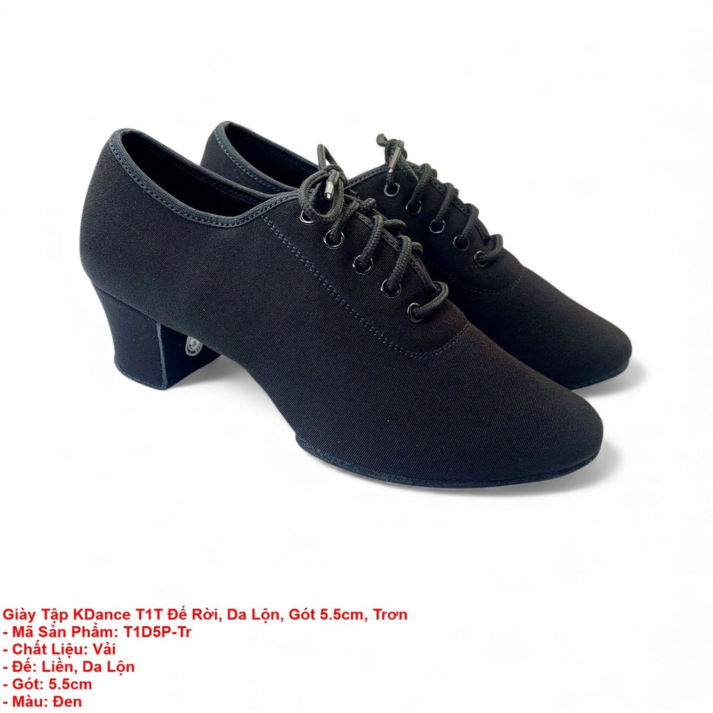 Dancesports KDance T1T Dance Training Shoes พื้นถอดได้ หนังกลับ ส้น 5.5cm ธรรมดา (T1D5P-Tr) - สีดํา 